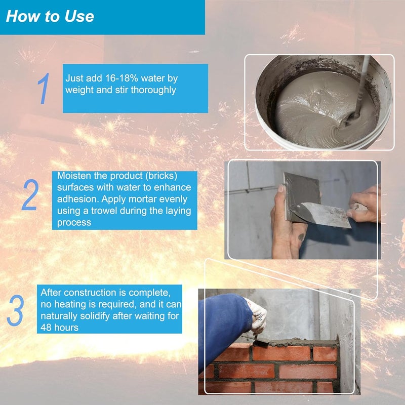 SOLIDLAND Refractory Mortar - 3.5 LBS Masonry & FireBrick Refractory Cement - 3056°F High Temperature Fireproof Dry Mix - for Kilns, Firepit, Fireplaces, Chimneys and More - Image 5